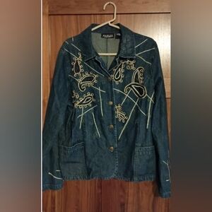 Vintage New Direction Blue Jean Jacket with Gold Embroidery